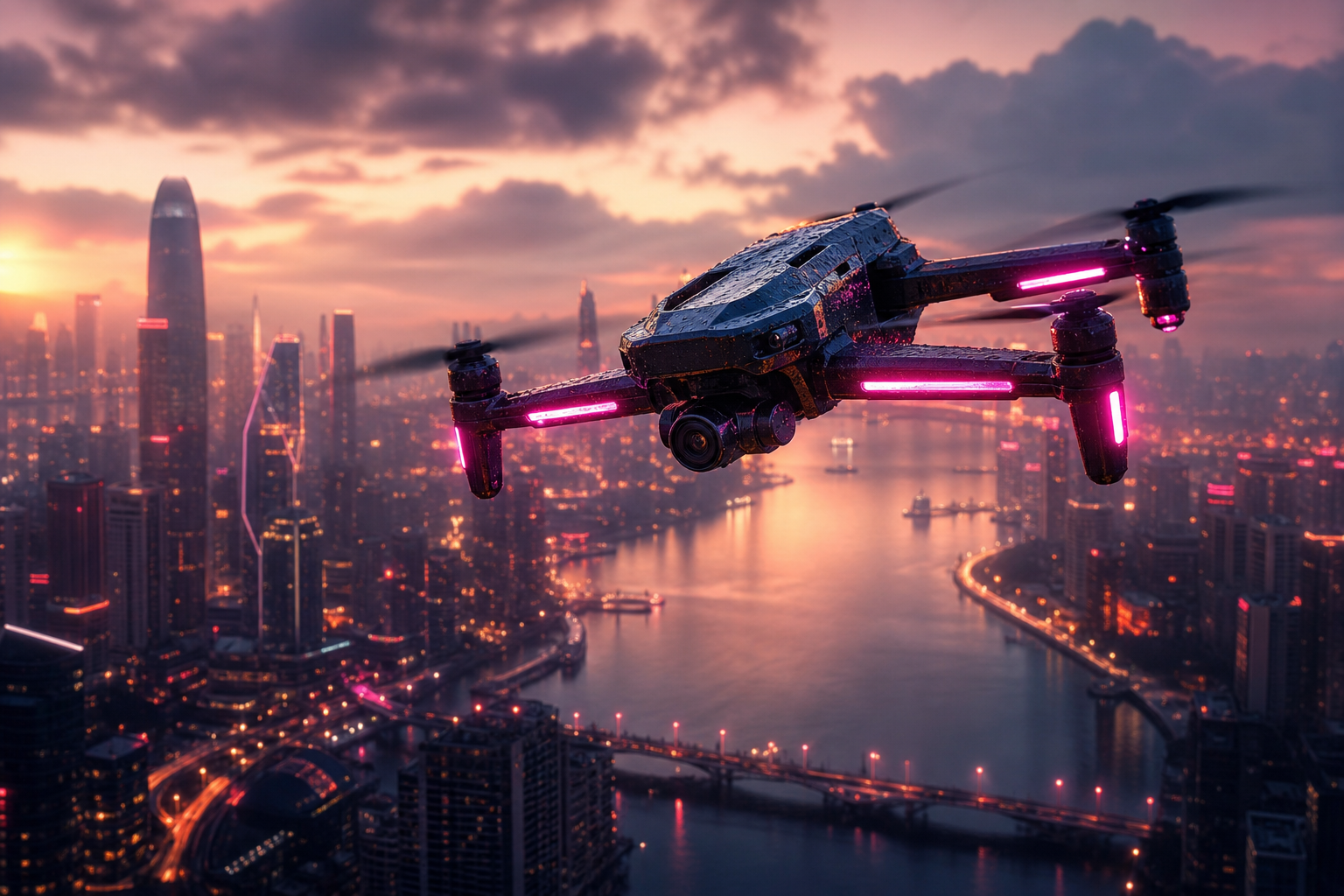 Professional Filming Drone In Golden Hour Drone Wallpaper  8 4K