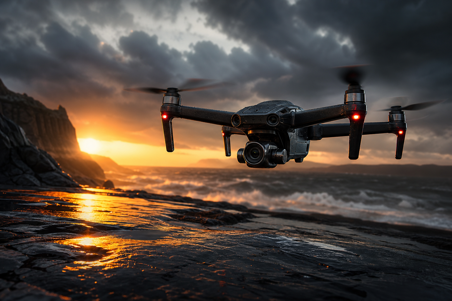 Professional Filming Drone In Golden Hour Drone Wallpaper  8 4K