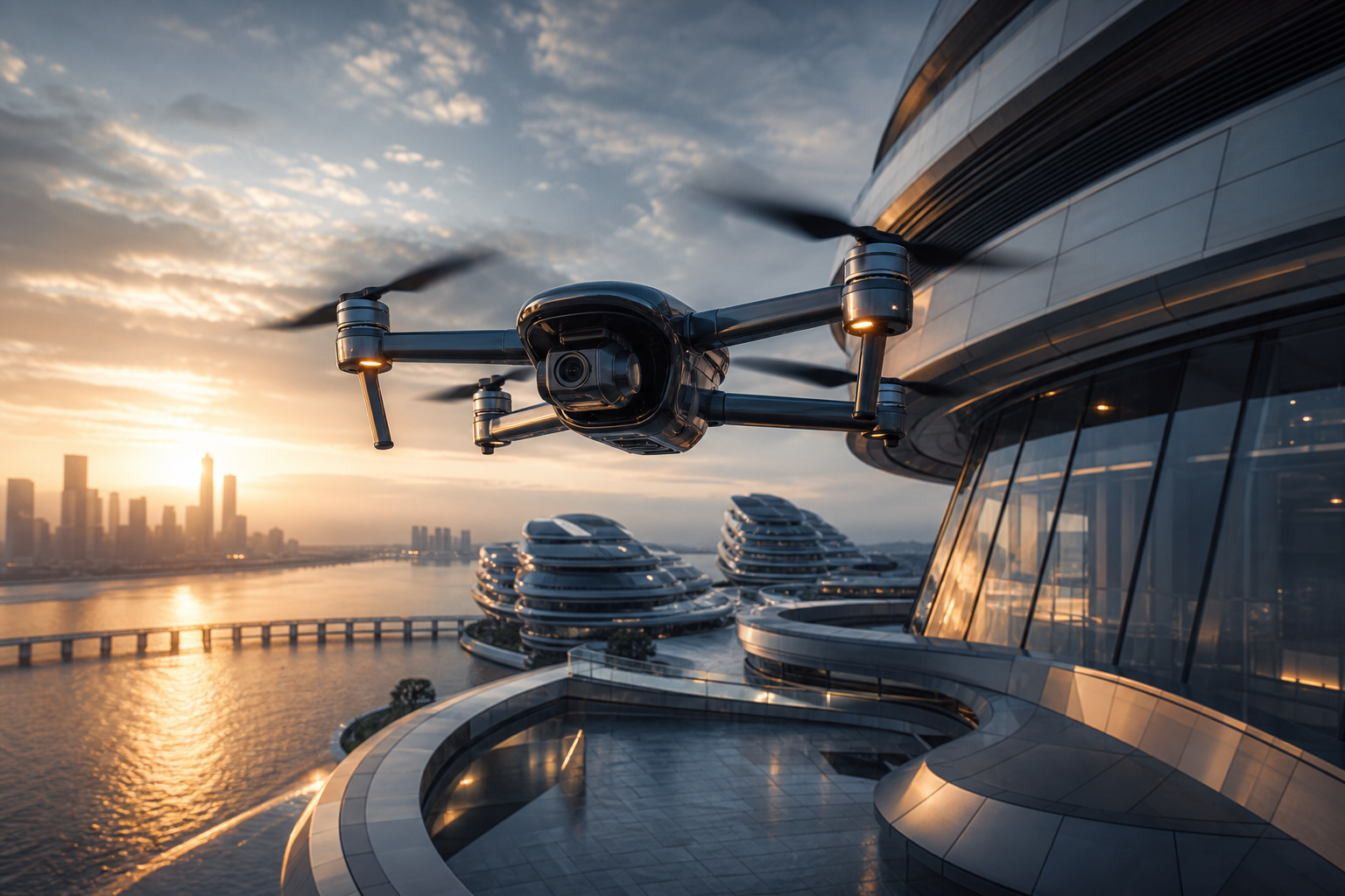 Professional Filming Drone In Golden Hour Drone Wallpaper  8 4K