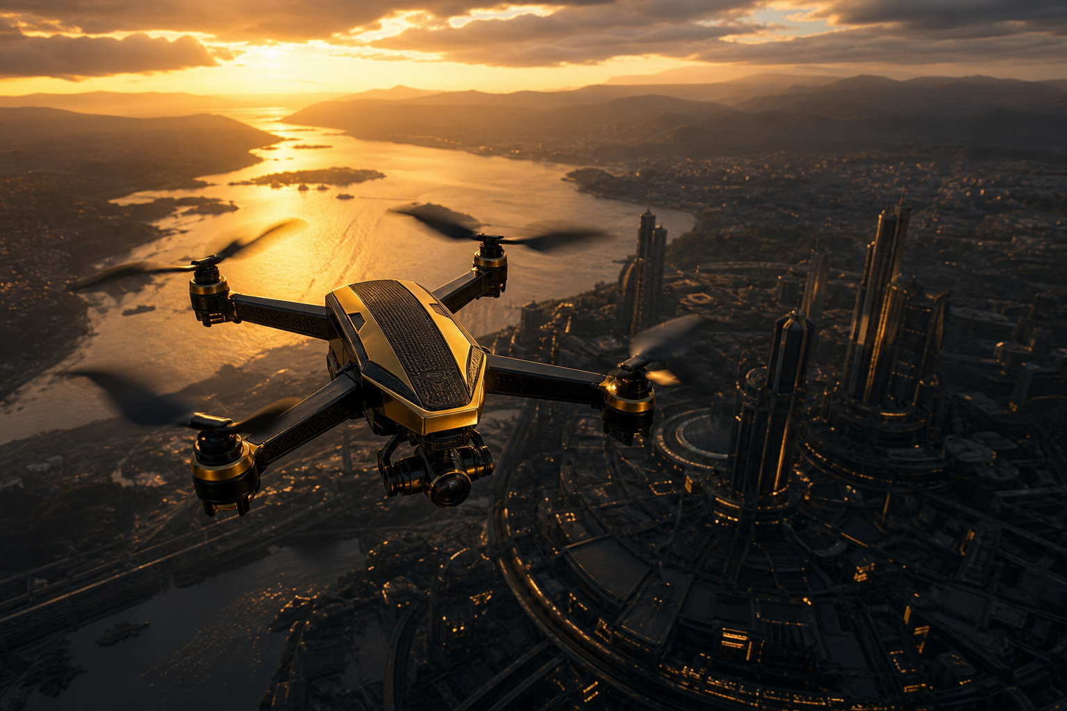 Professional Filming Drone In Golden Hour Drone Wallpaper  8 4K