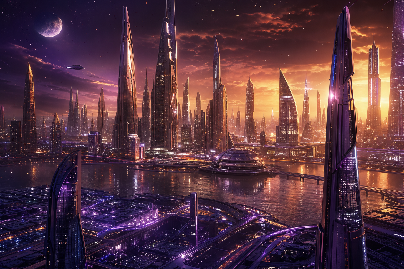 Purple Futuristic Megacity Skyline Architecture Wallpaper  6 4K
