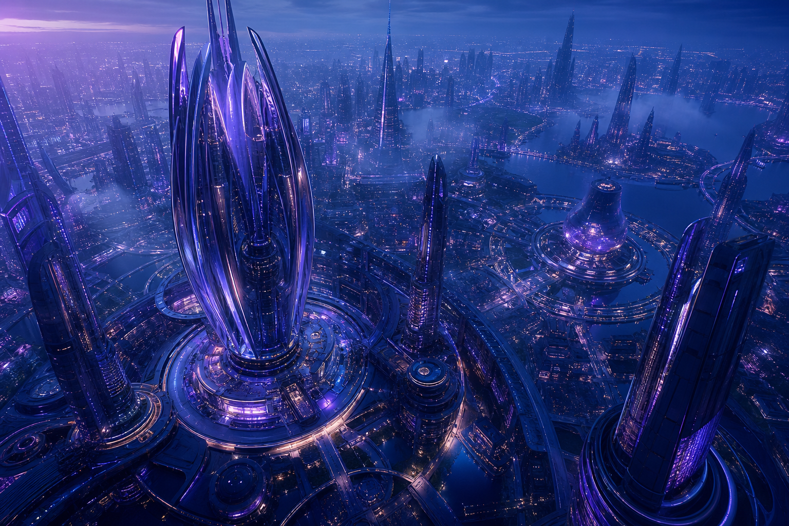Purple Futuristic Megacity Skyline Architecture Wallpaper  6 4K
