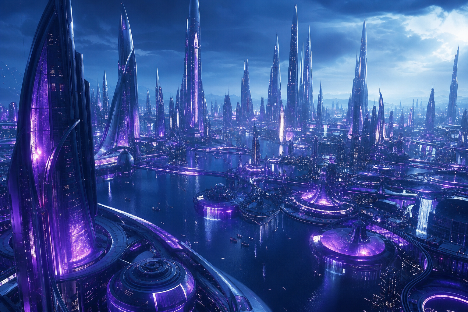 Purple Futuristic Megacity Skyline Architecture Wallpaper  6 4K