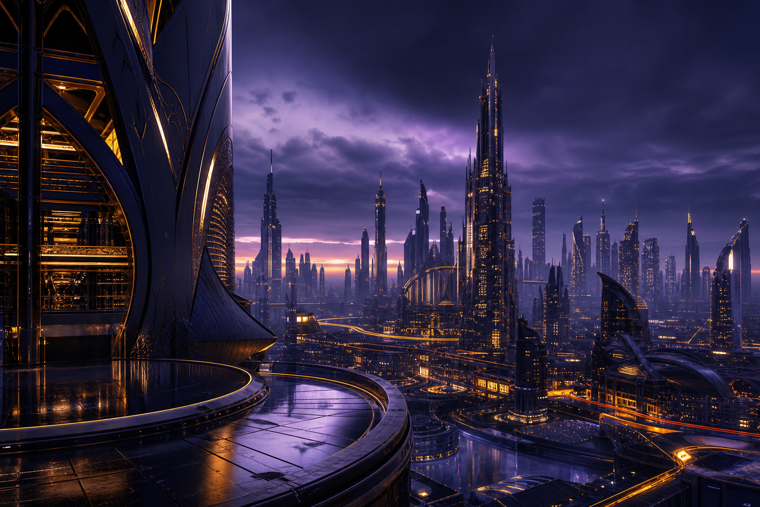 Purple Futuristic Megacity Skyline Architecture Wallpaper  6 4K