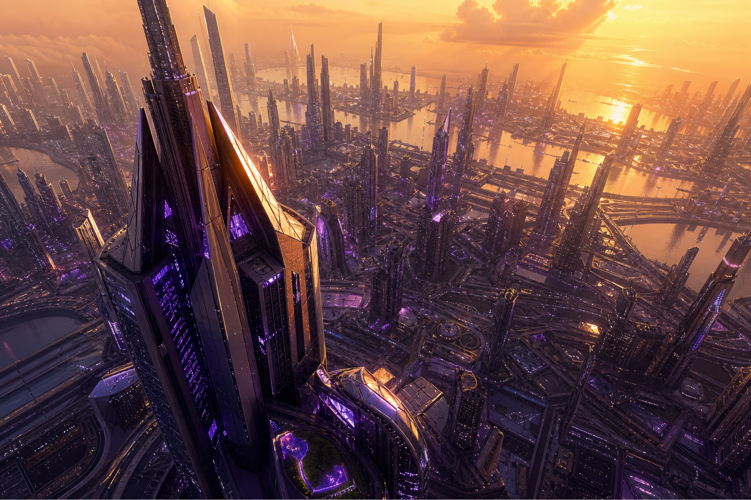 Purple Futuristic Megacity Skyline Architecture Wallpaper  6 4K