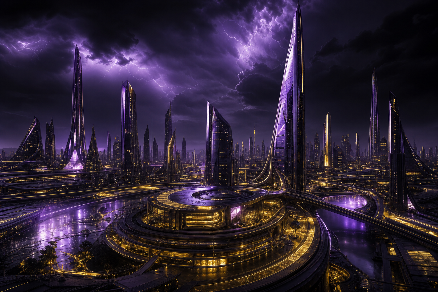 Purple Futuristic Megacity Skyline Architecture Wallpaper  6 4K