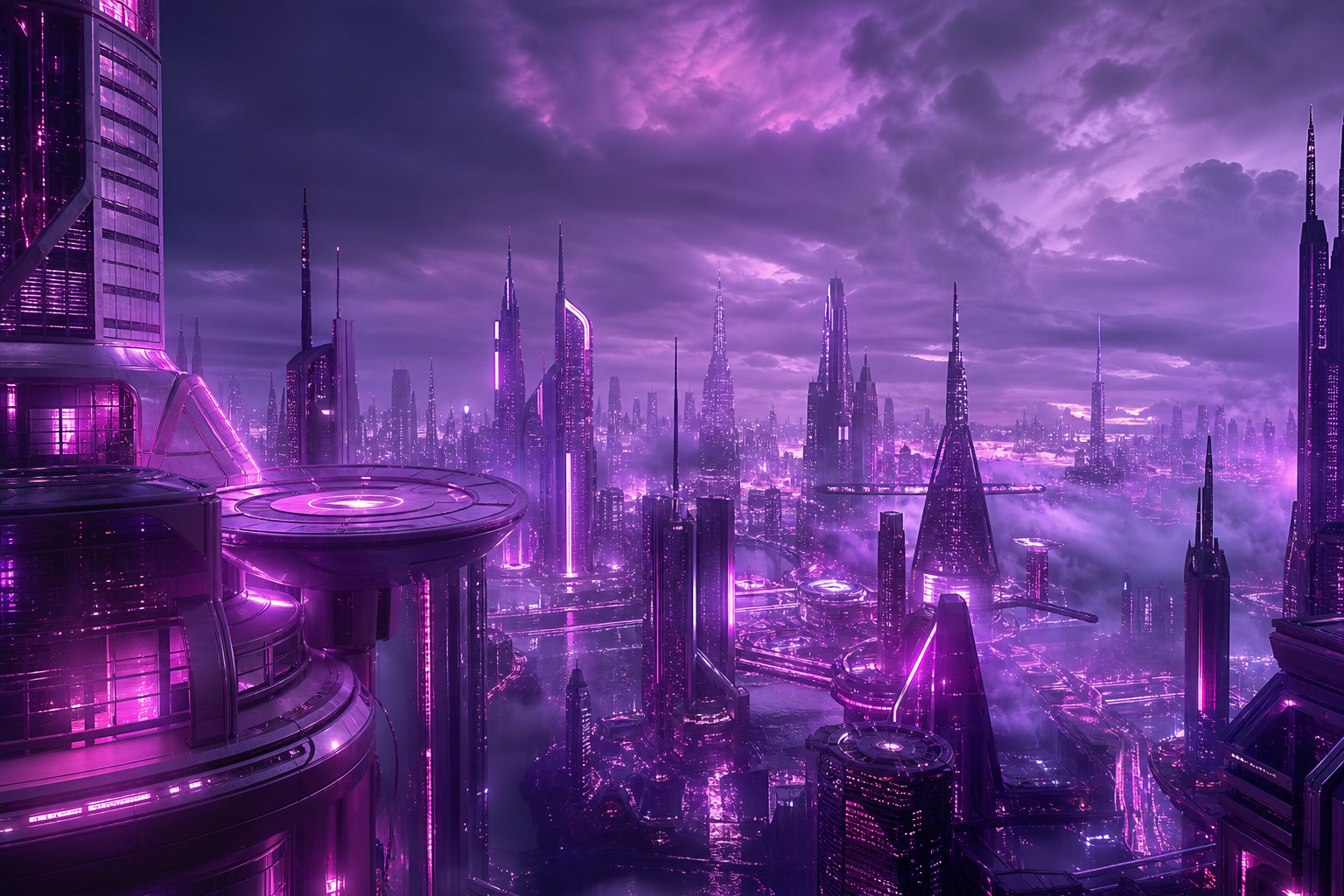 Purple Futuristic Megacity Skyline Architecture Wallpaper  6 4K