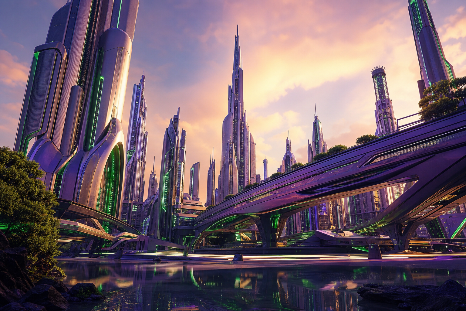 Purple Futuristic Megacity Skyline Architecture Wallpaper  6 4K