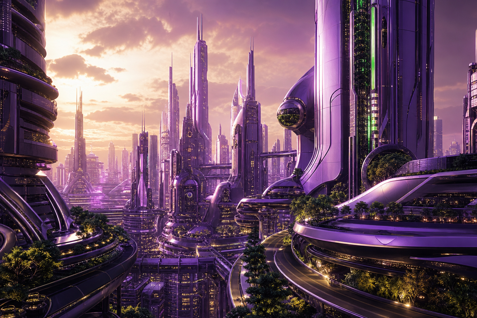 Purple Futuristic Megacity Skyline Architecture Wallpaper  6 4K