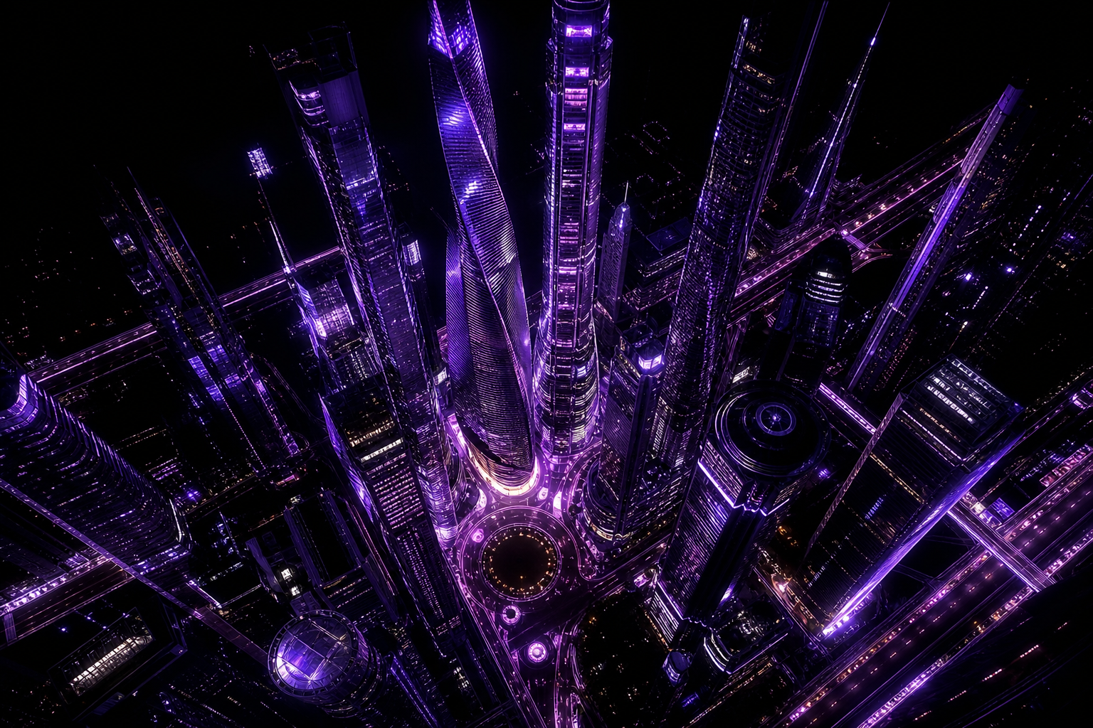Purple Futuristic Megacity Skyline Architecture Wallpaper  6 4K
