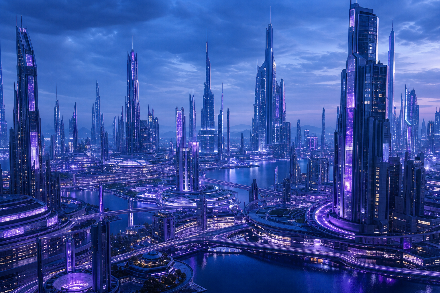 Purple Futuristic Megacity Skyline Architecture Wallpaper  6 4K