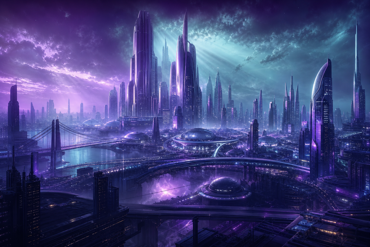 Purple Futuristic Megacity Skyline Architecture Wallpaper  6 4K