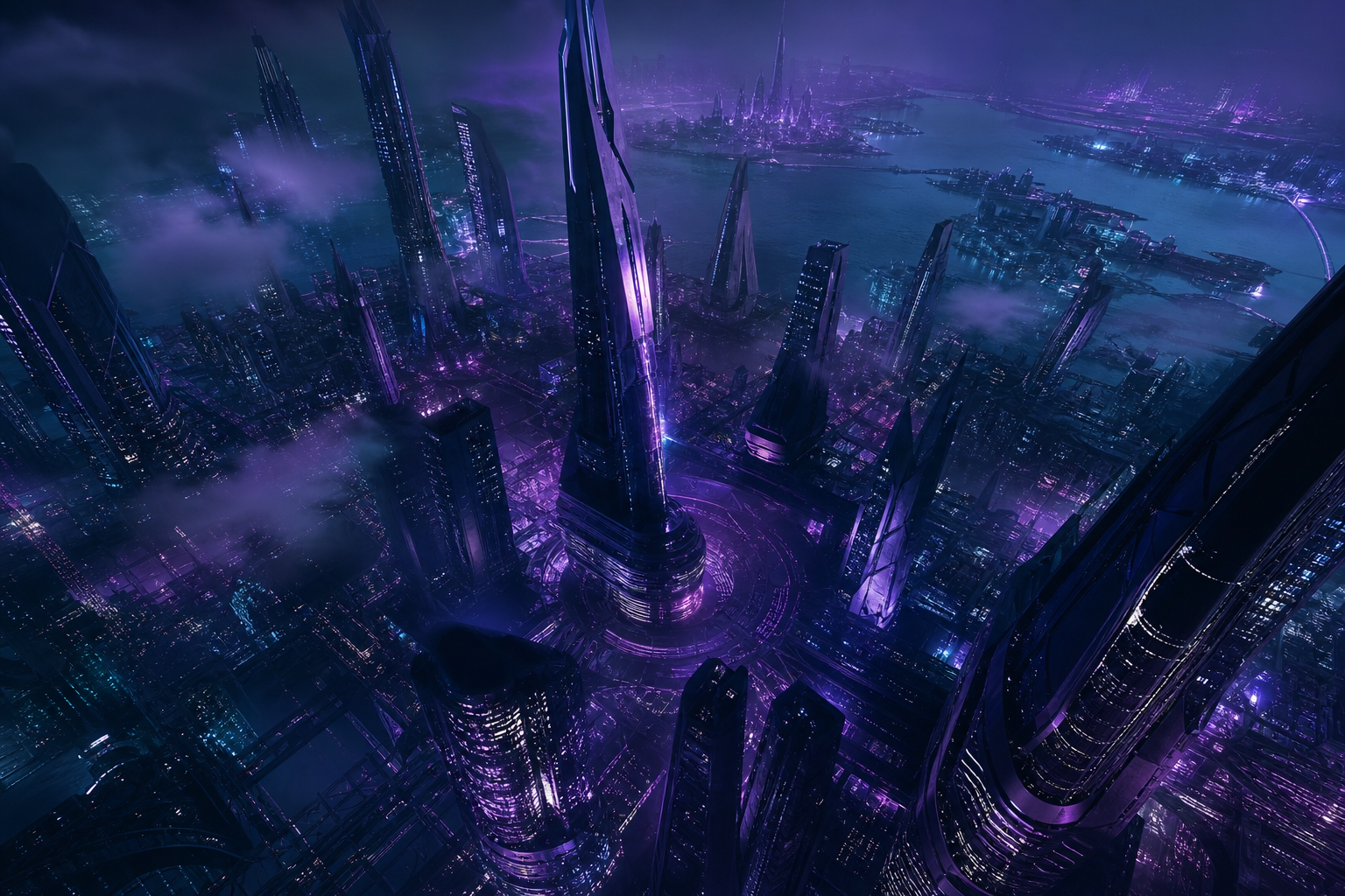 Purple Futuristic Megacity Skyline Architecture Wallpaper  6 4K
