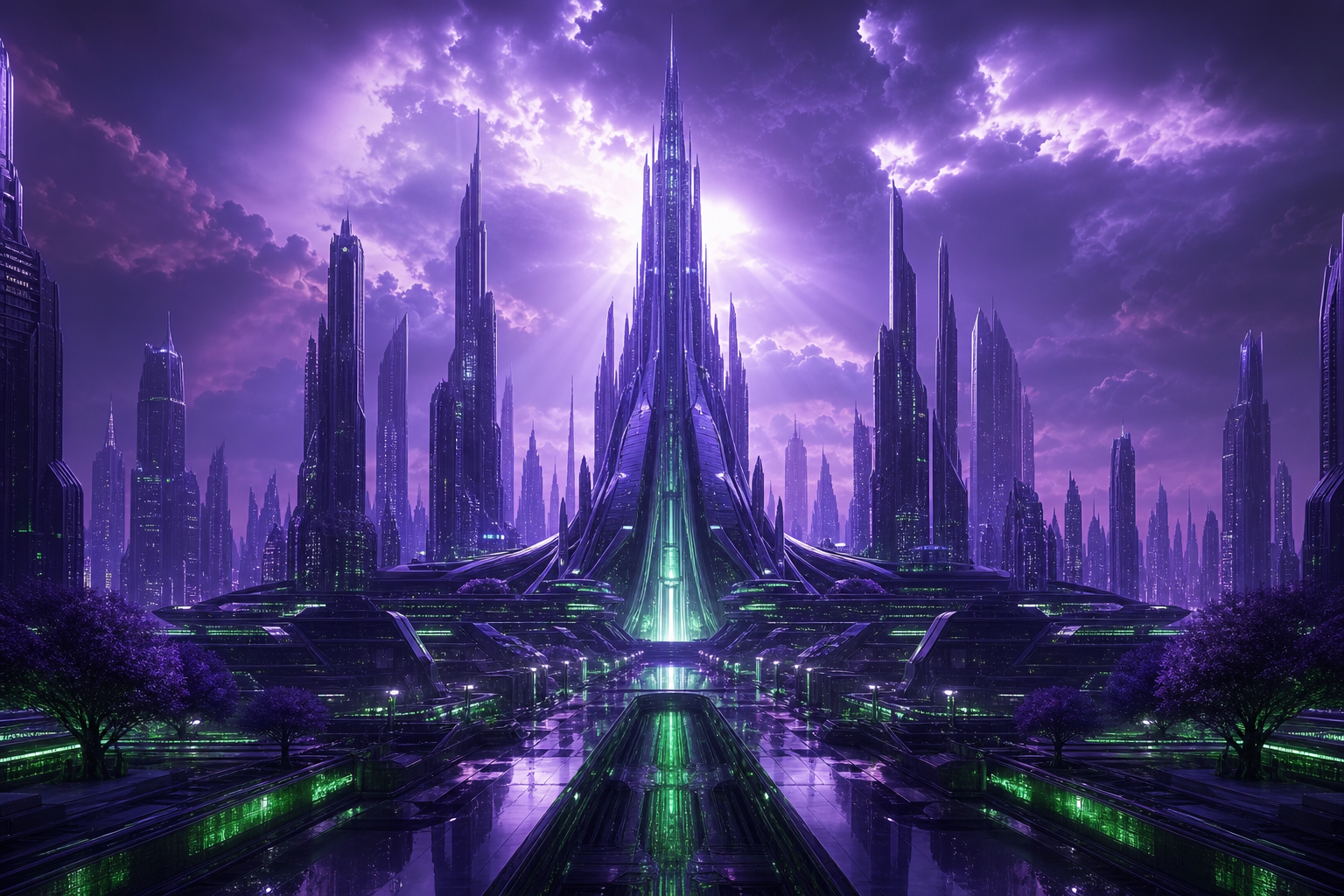 Purple Futuristic Megacity Skyline Architecture Wallpaper  6 4K