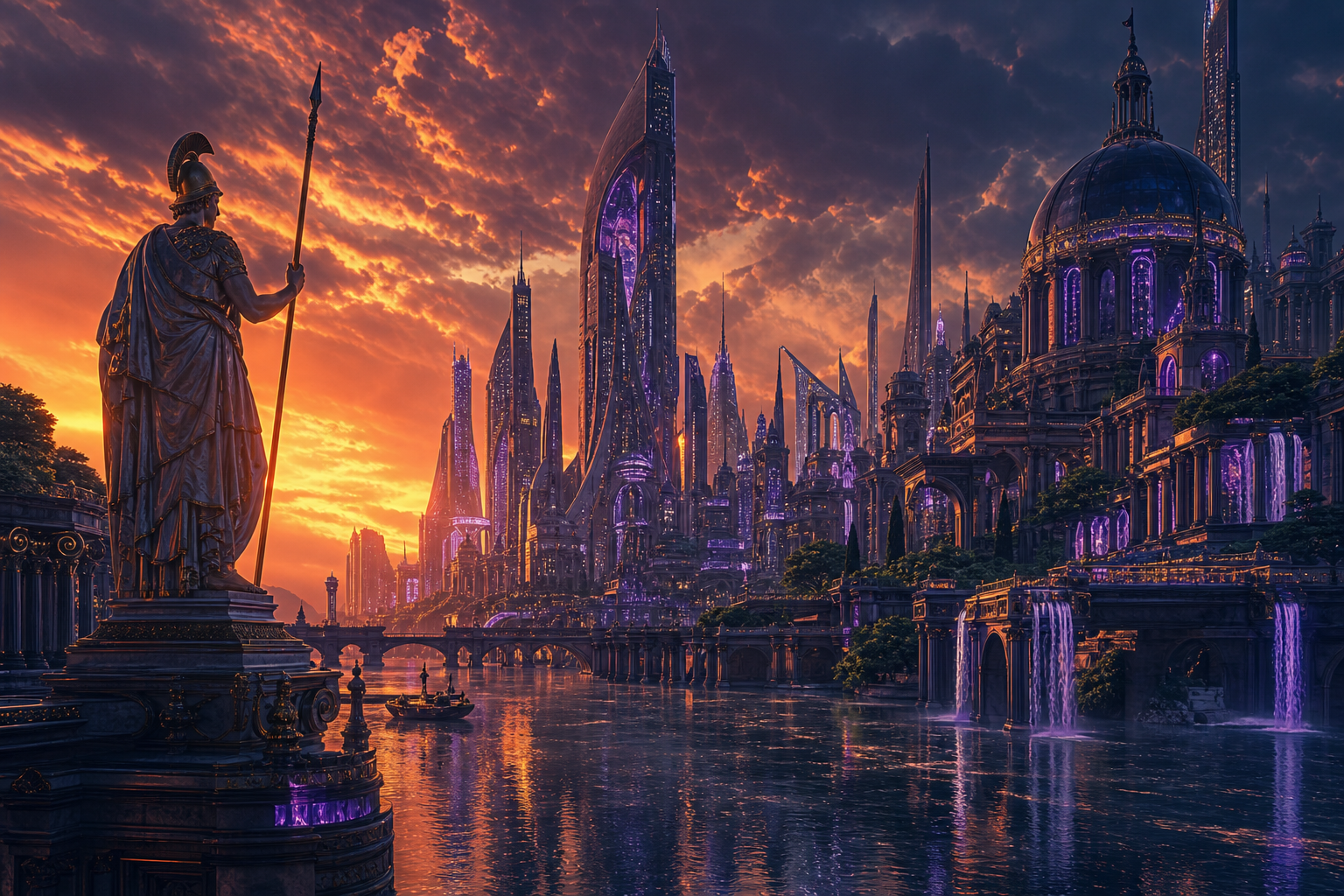 Purple Futuristic Megacity Skyline Art Wallpaper  6 4K