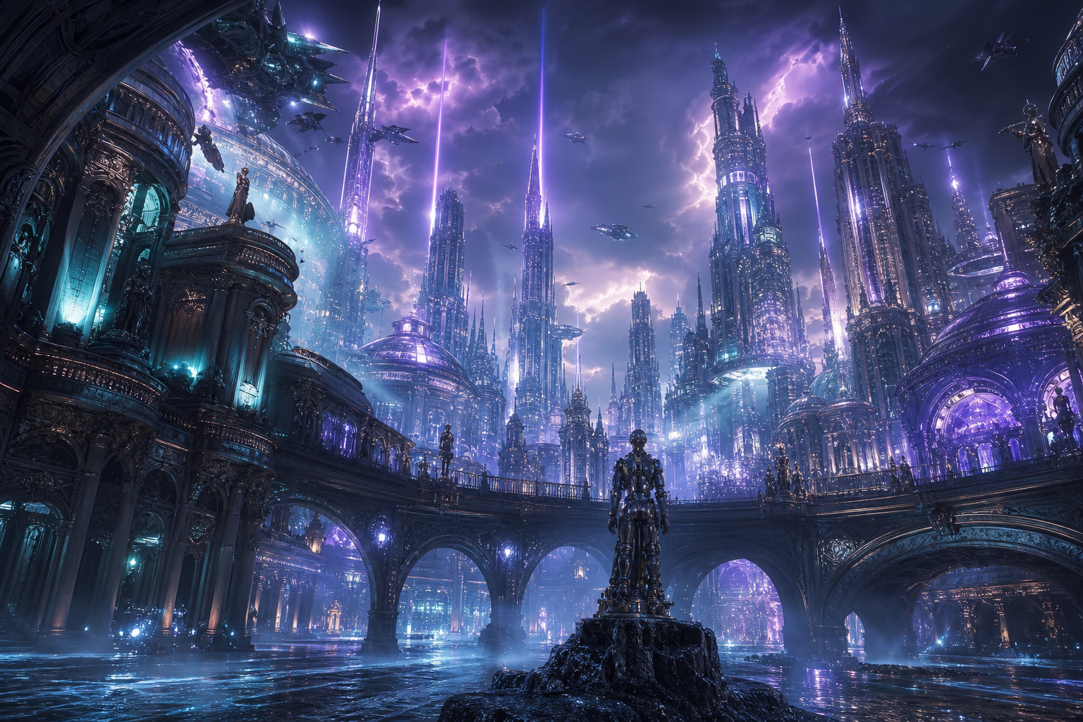 Purple Futuristic Megacity Skyline Art Wallpaper  6 4K