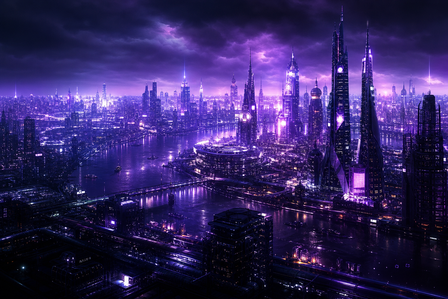 Purple Futuristic Megacity Skyline Cyberpunk Wallpaper  6 4K