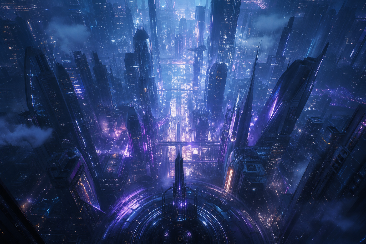 Purple Futuristic Megacity Skyline Cyberpunk Wallpaper  6 4K