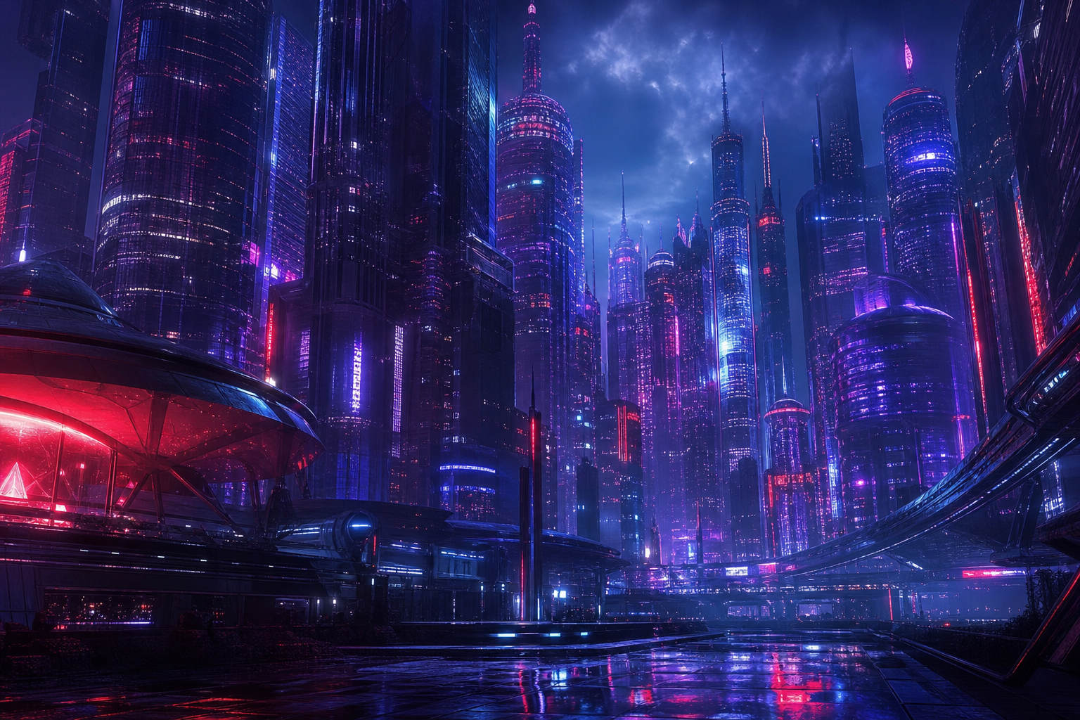 Purple Futuristic Megacity Skyline Cyberpunk Wallpaper  6 4K