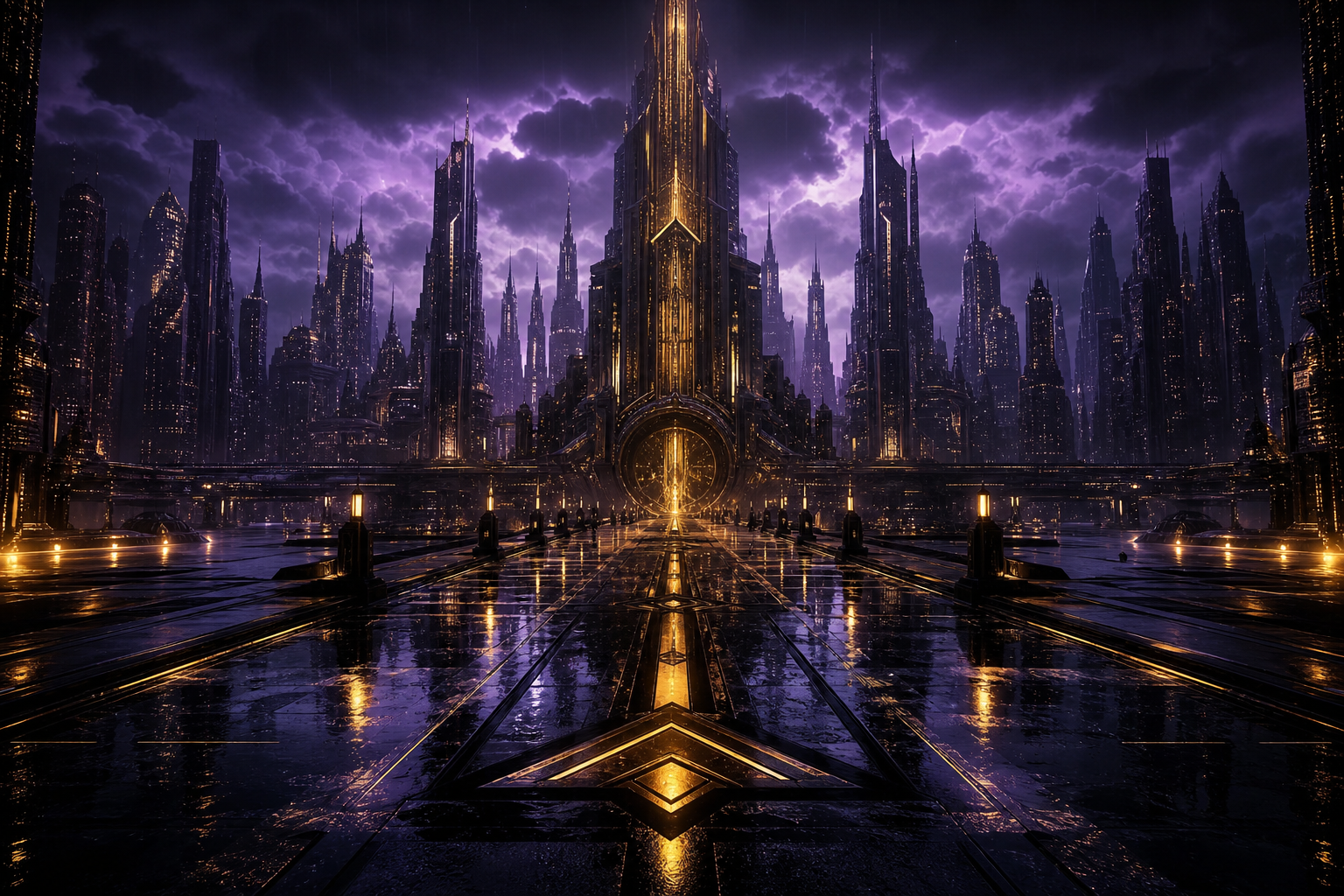 Purple Futuristic Megacity Skyline Cyberpunk Wallpaper  6 4K