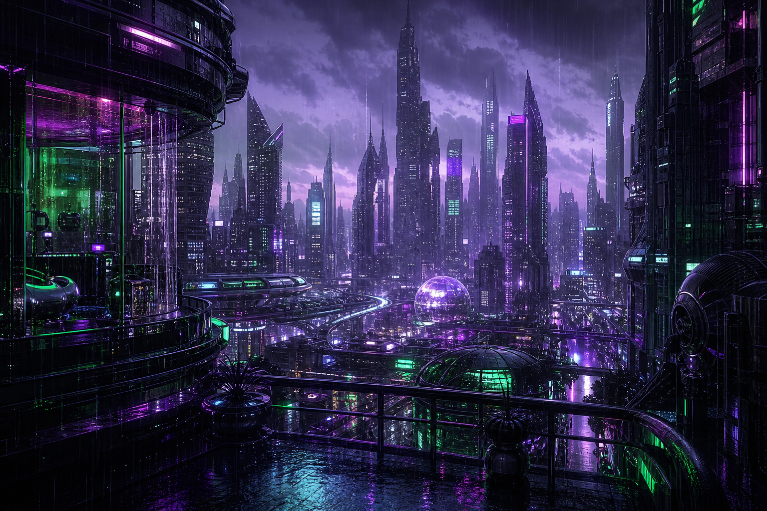 Purple Futuristic Megacity Skyline Cyberpunk Wallpaper  6 4K