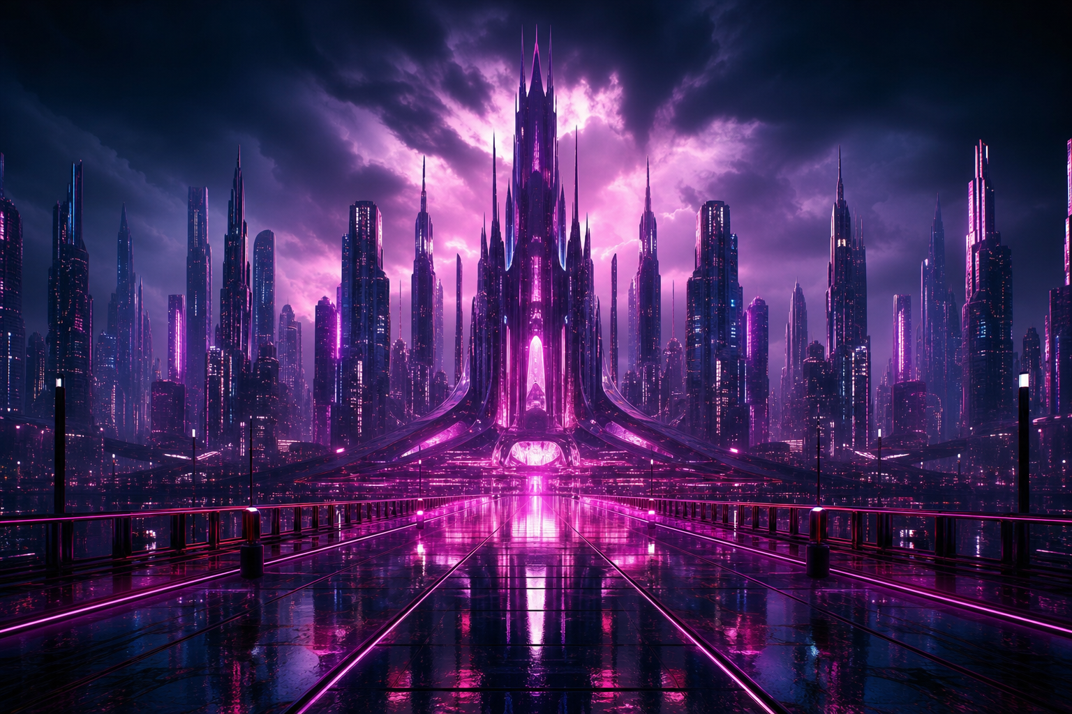 Purple Futuristic Megacity Skyline Cyberpunk Wallpaper  6 4K