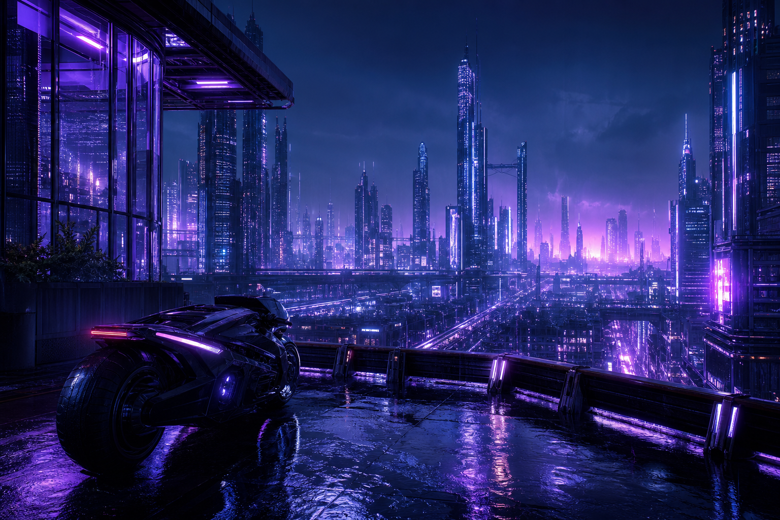 Purple Futuristic Megacity Skyline Cyberpunk Wallpaper  6 4K