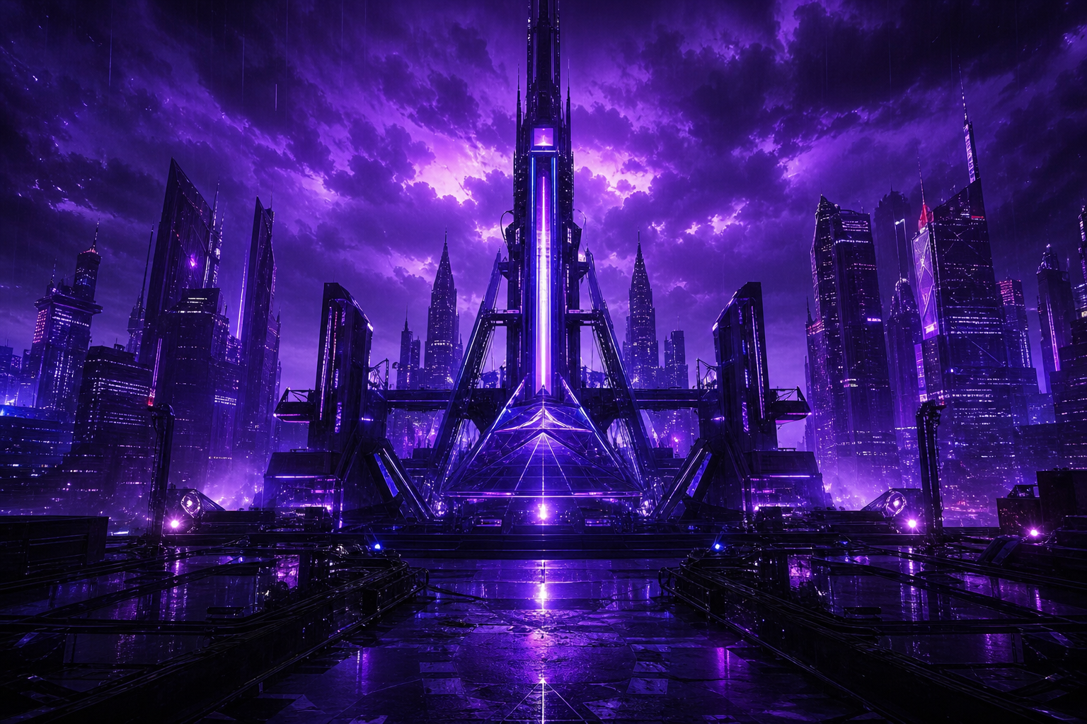 Purple Futuristic Megacity Skyline Cyberpunk Wallpaper  6 4K