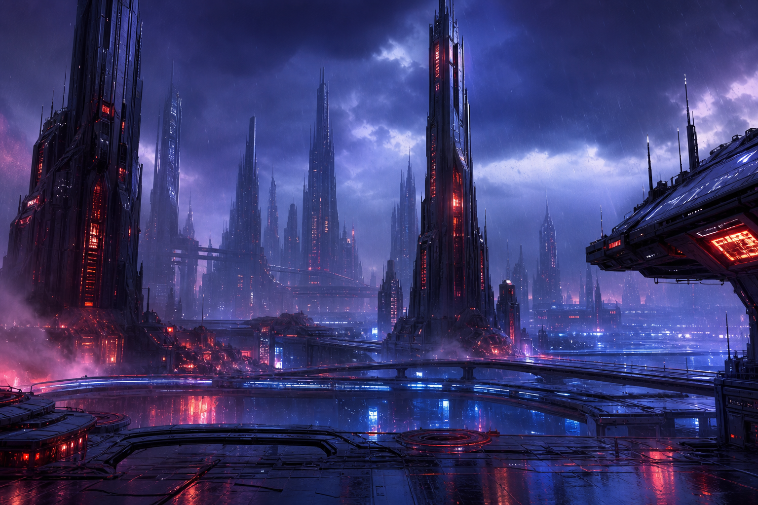 Purple Futuristic Megacity Skyline Cyberpunk Wallpaper  6 4K
