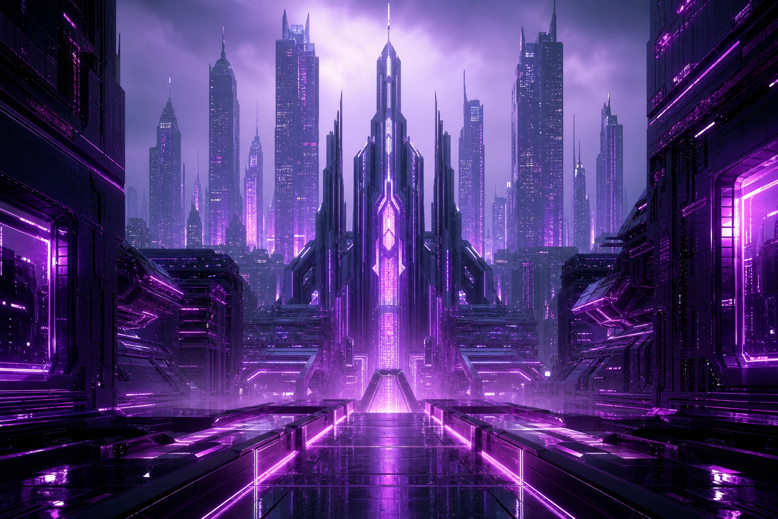 Purple Futuristic Megacity Skyline Cyberpunk Wallpaper  6 4K