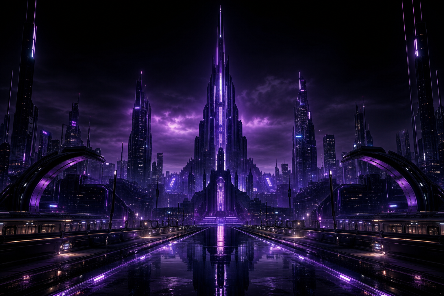 Purple Futuristic Megacity Skyline Cyberpunk Wallpaper  6 4K