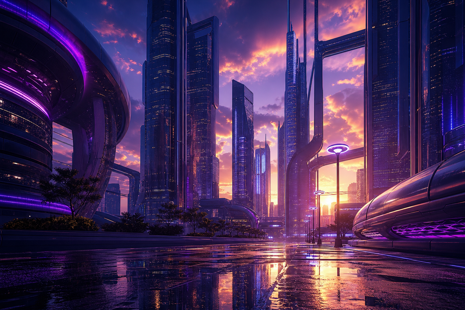 Purple Futuristic Megacity Skyline Cyberpunk Wallpaper  6 4K