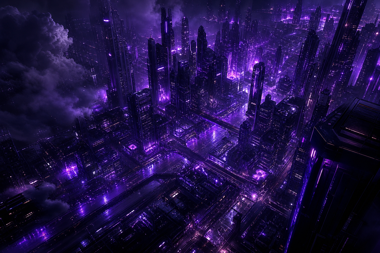 Purple Futuristic Megacity Skyline Cyberpunk Wallpaper 6 4K 11 4K Cyberpunk Wallpaper