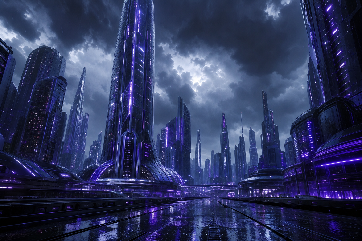 Purple Futuristic Megacity Skyline Cyberpunk Wallpaper  6 4K