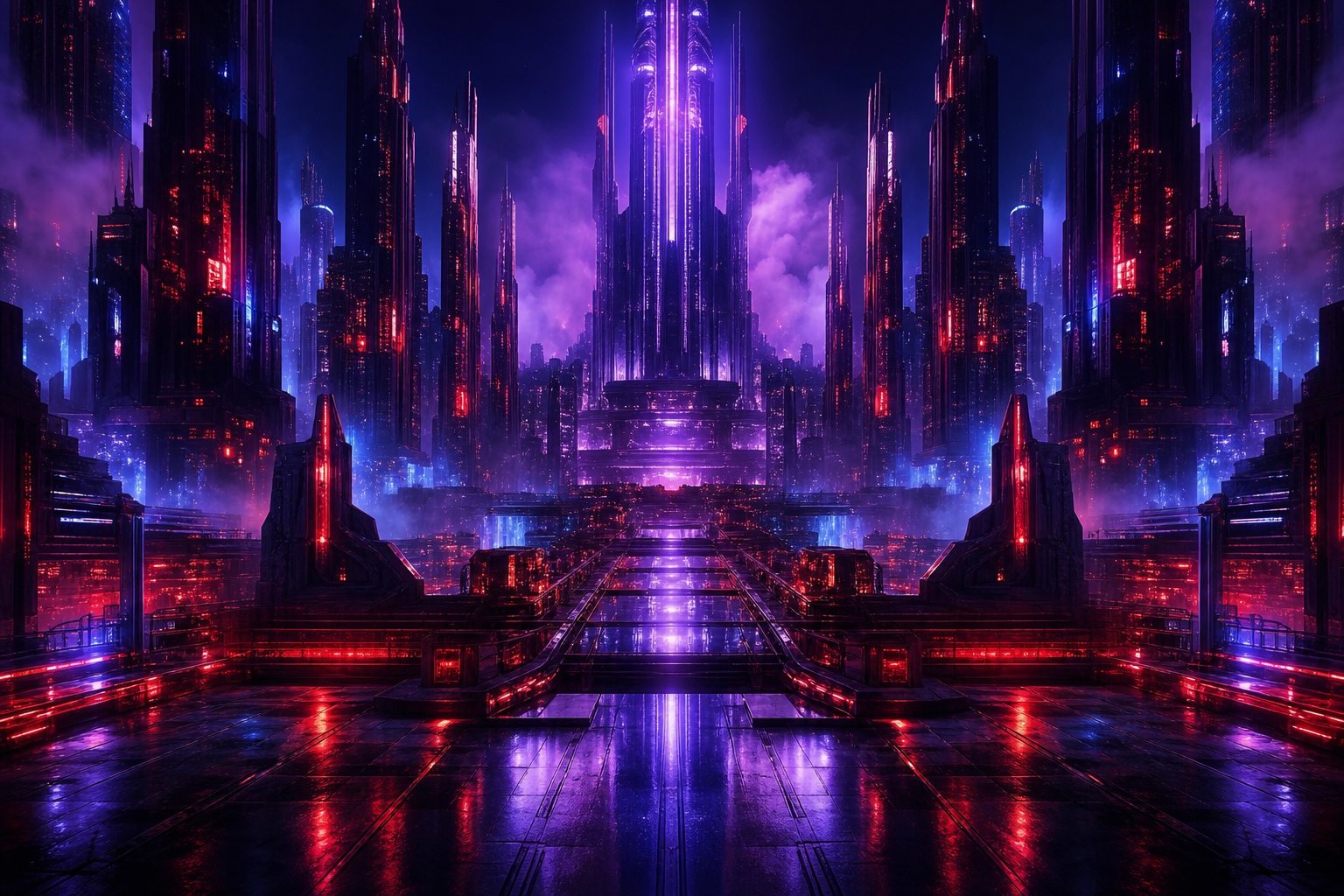 Purple Futuristic Megacity Skyline Cyberpunk Wallpaper  6 4K