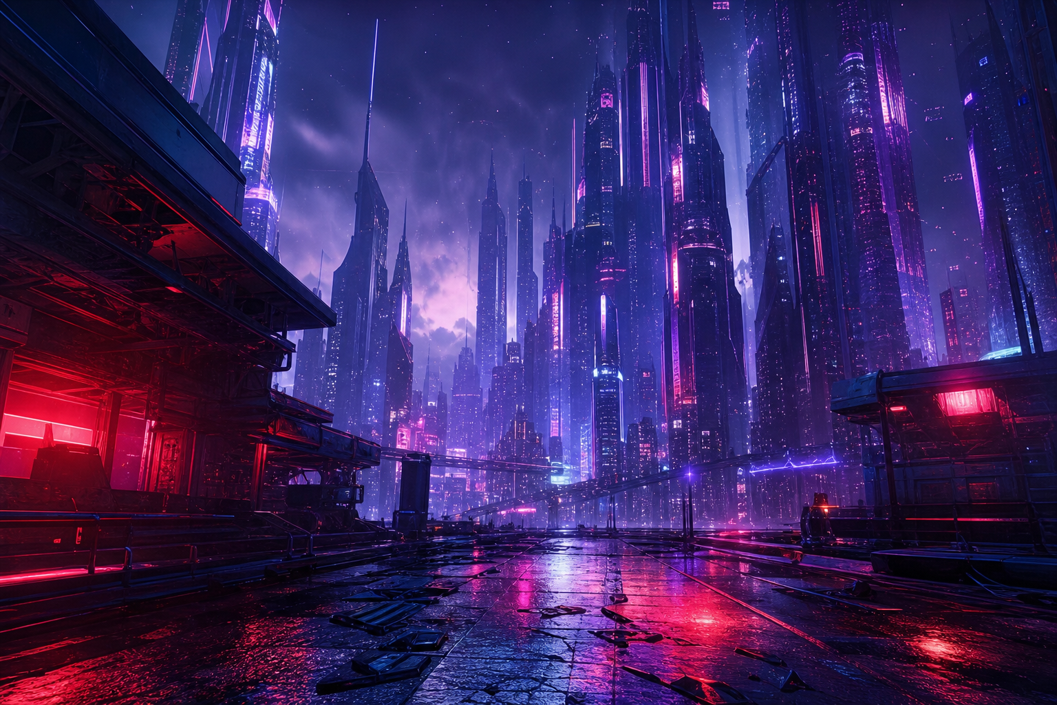 Purple Futuristic Megacity Skyline Cyberpunk Wallpaper  6 4K