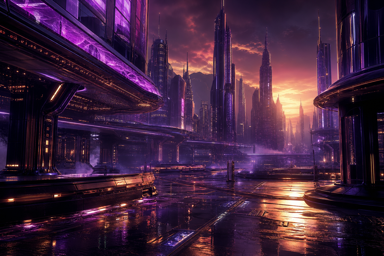 Purple Futuristic Megacity Skyline Cyberpunk Wallpaper  6 4K