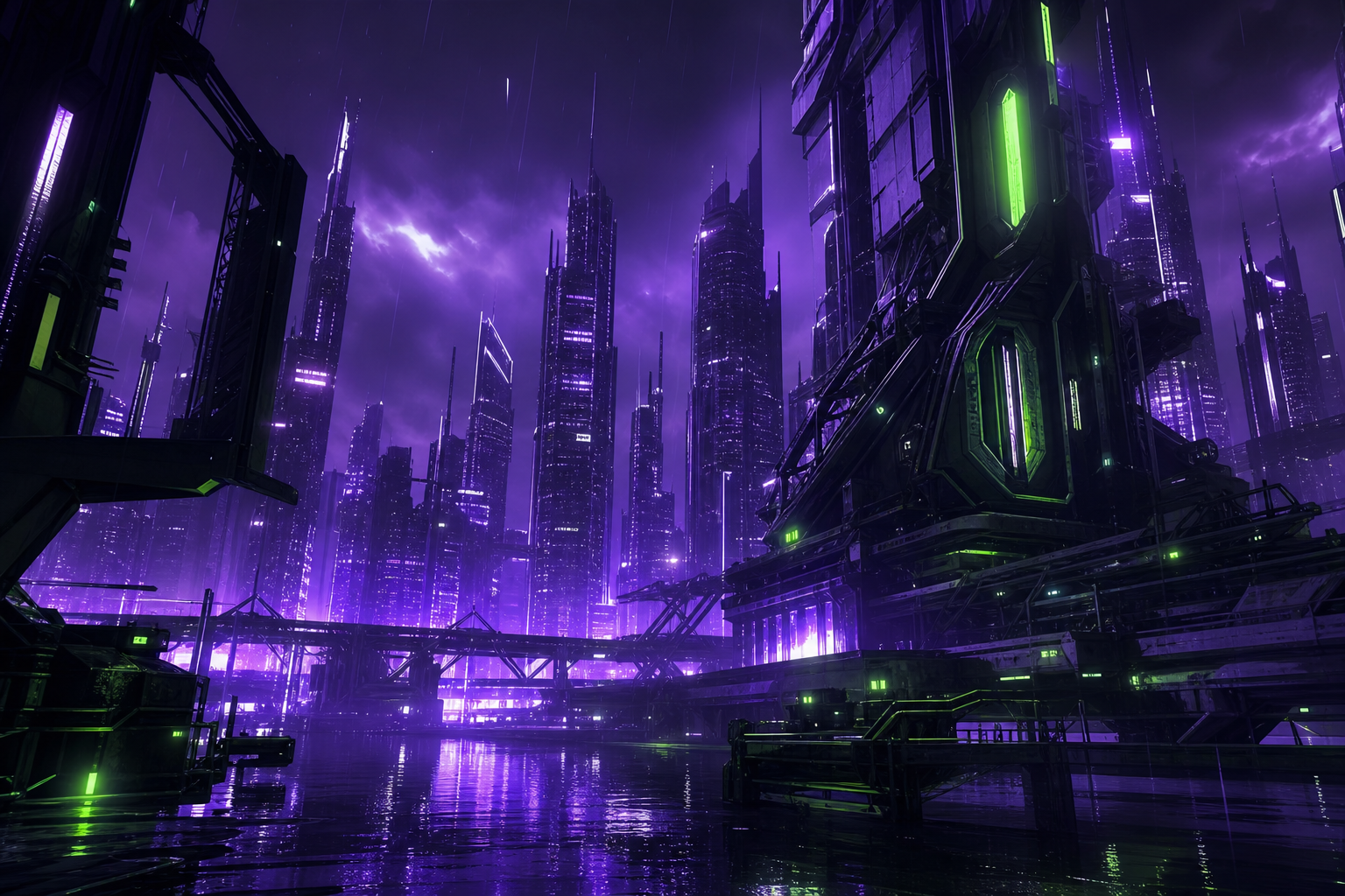Purple Futuristic Megacity Skyline Cyberpunk Wallpaper  6 4K