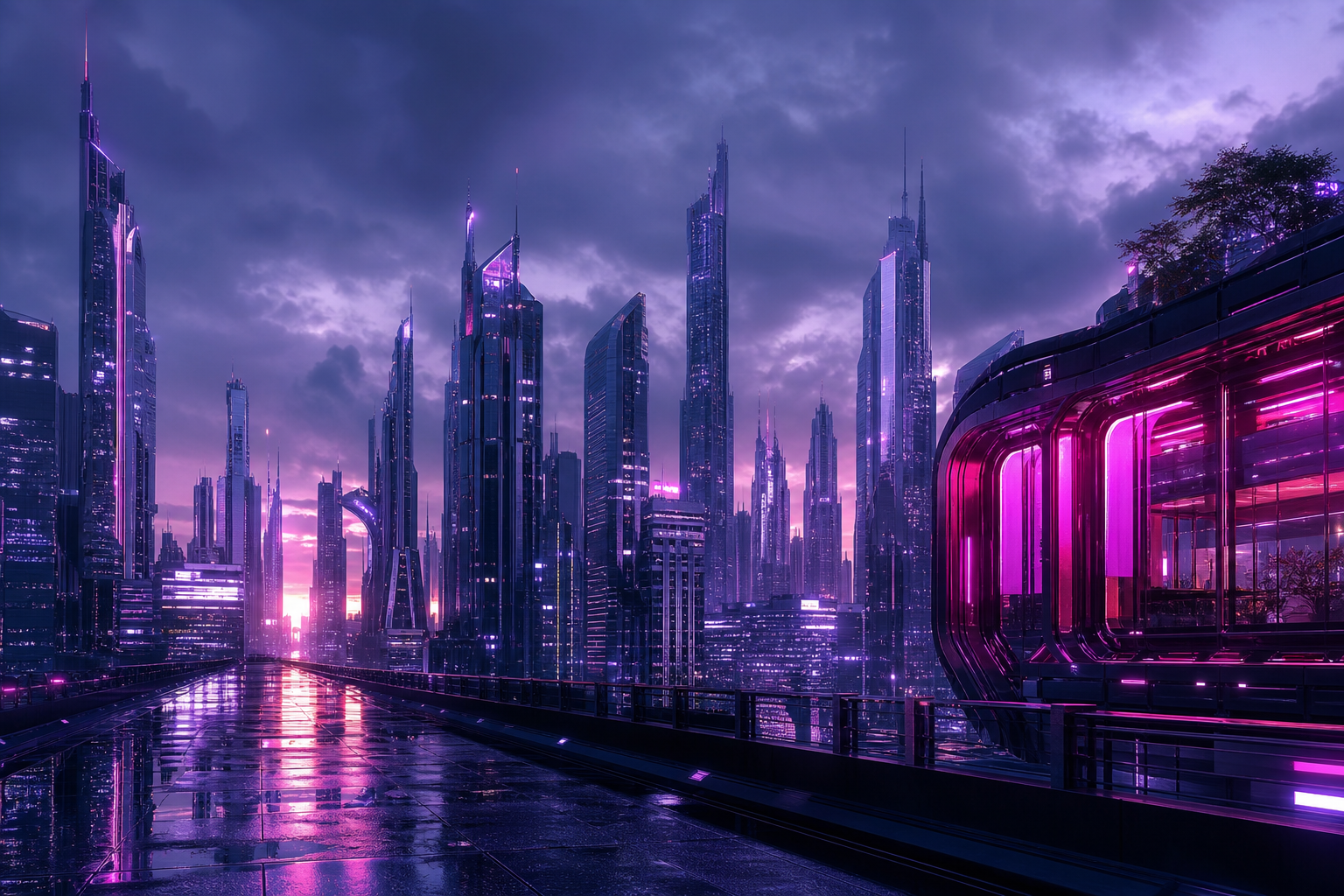 Purple Futuristic Megacity Skyline Cyberpunk Wallpaper  6 4K