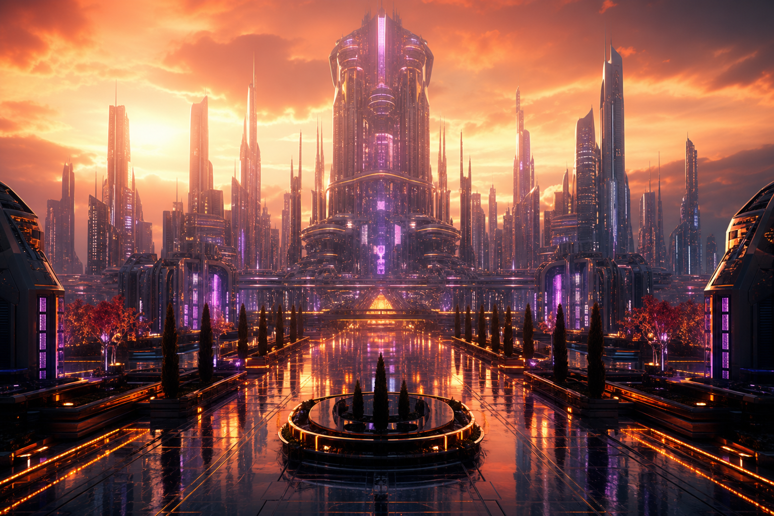 Purple Futuristic Megacity Skyline Cyberpunk Wallpaper  6 4K