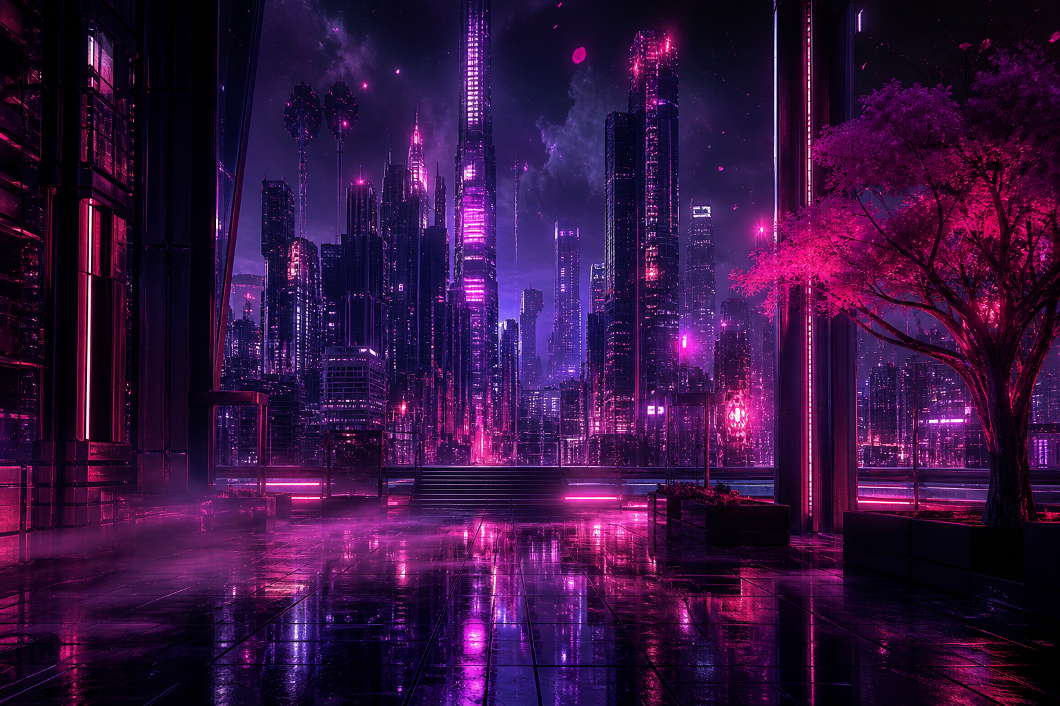 Purple Futuristic Megacity Skyline Cyberpunk Wallpaper  6 4K