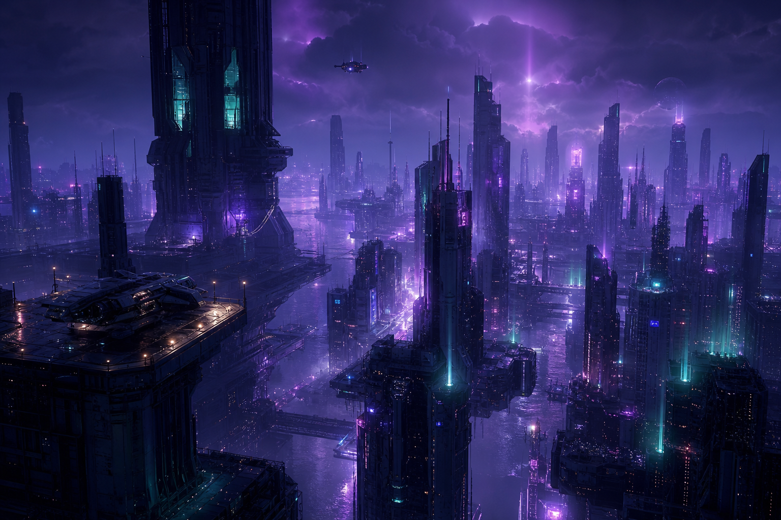 Purple Futuristic Megacity Skyline Cyberpunk Wallpaper  6 4K