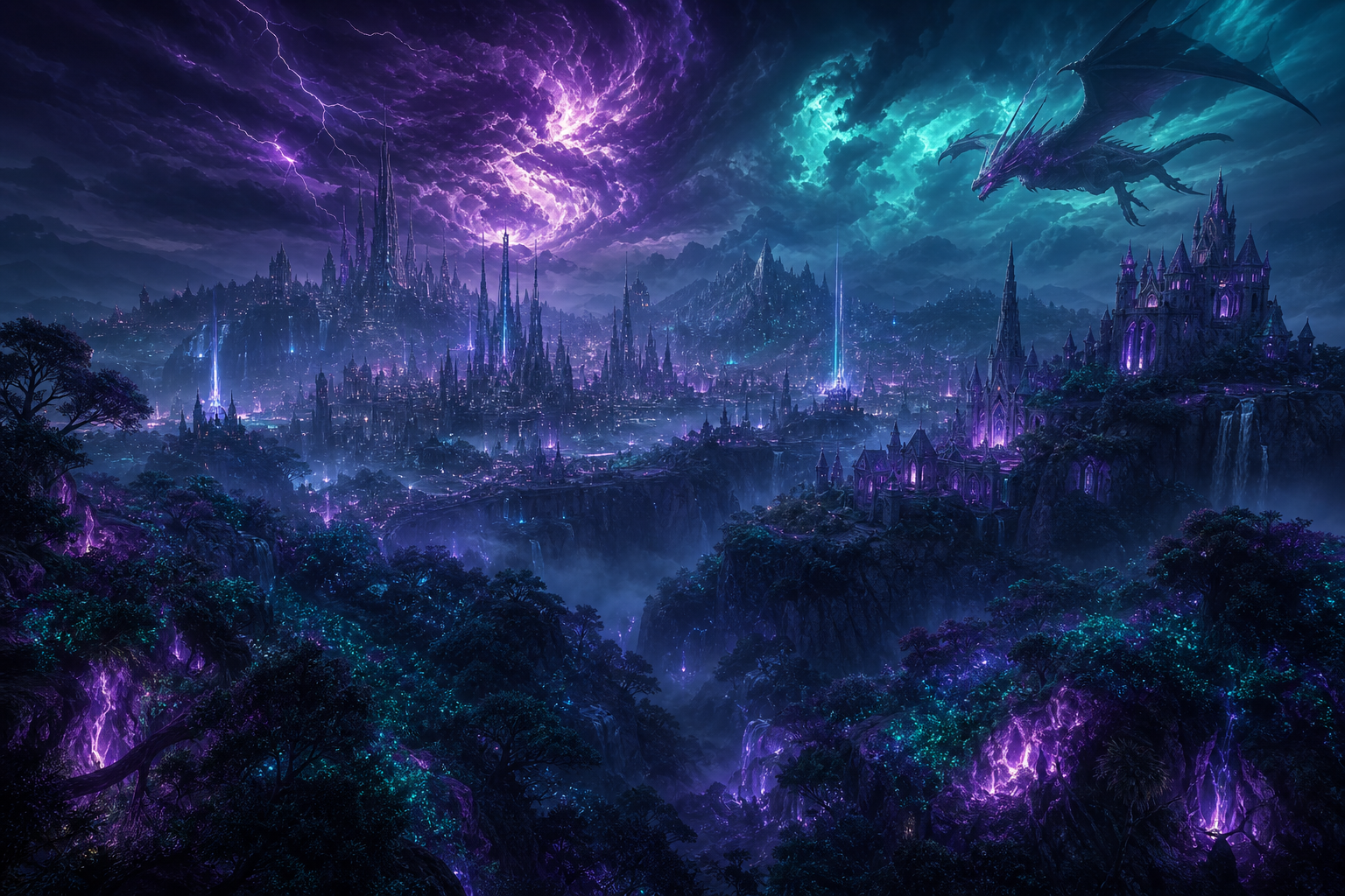 Purple Futuristic Megacity Skyline Fantasy Wallpaper  6 4K