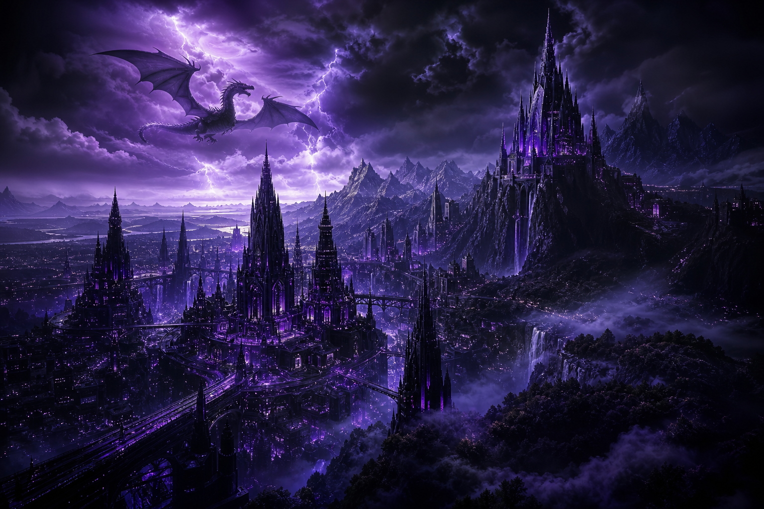 Purple Futuristic Megacity Skyline Fantasy Wallpaper  6 4K