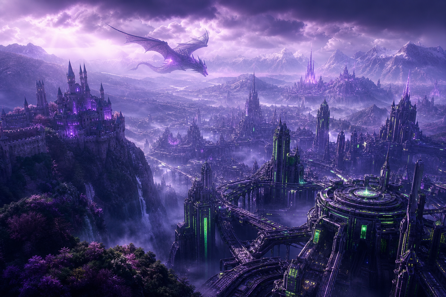 Purple Futuristic Megacity Skyline Fantasy Wallpaper  6 4K