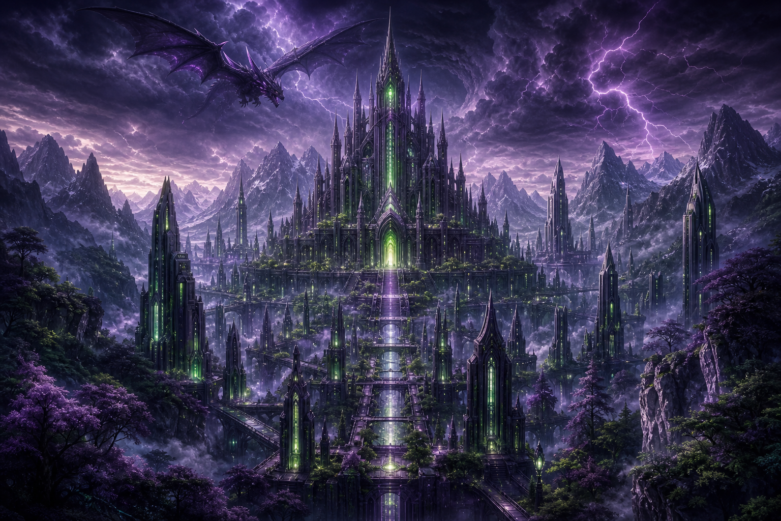 Purple Futuristic Megacity Skyline Fantasy Wallpaper 6 4K 11 4K Fantasy Wallpaper