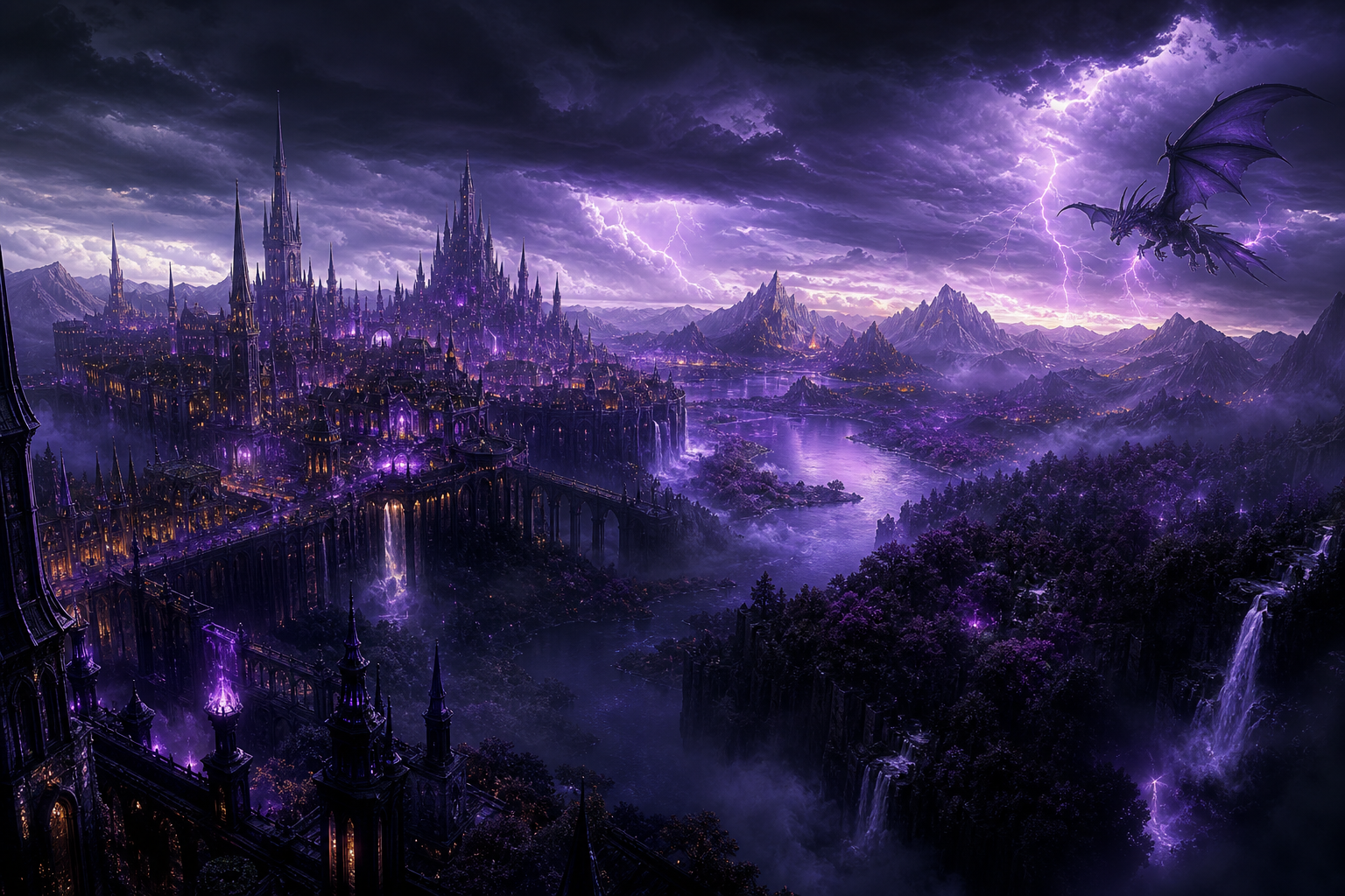 Purple Futuristic Megacity Skyline Fantasy Wallpaper  6 4K