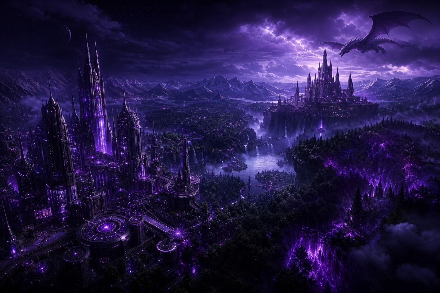 Purple Futuristic Megacity Skyline Fantasy Wallpaper  6 4K