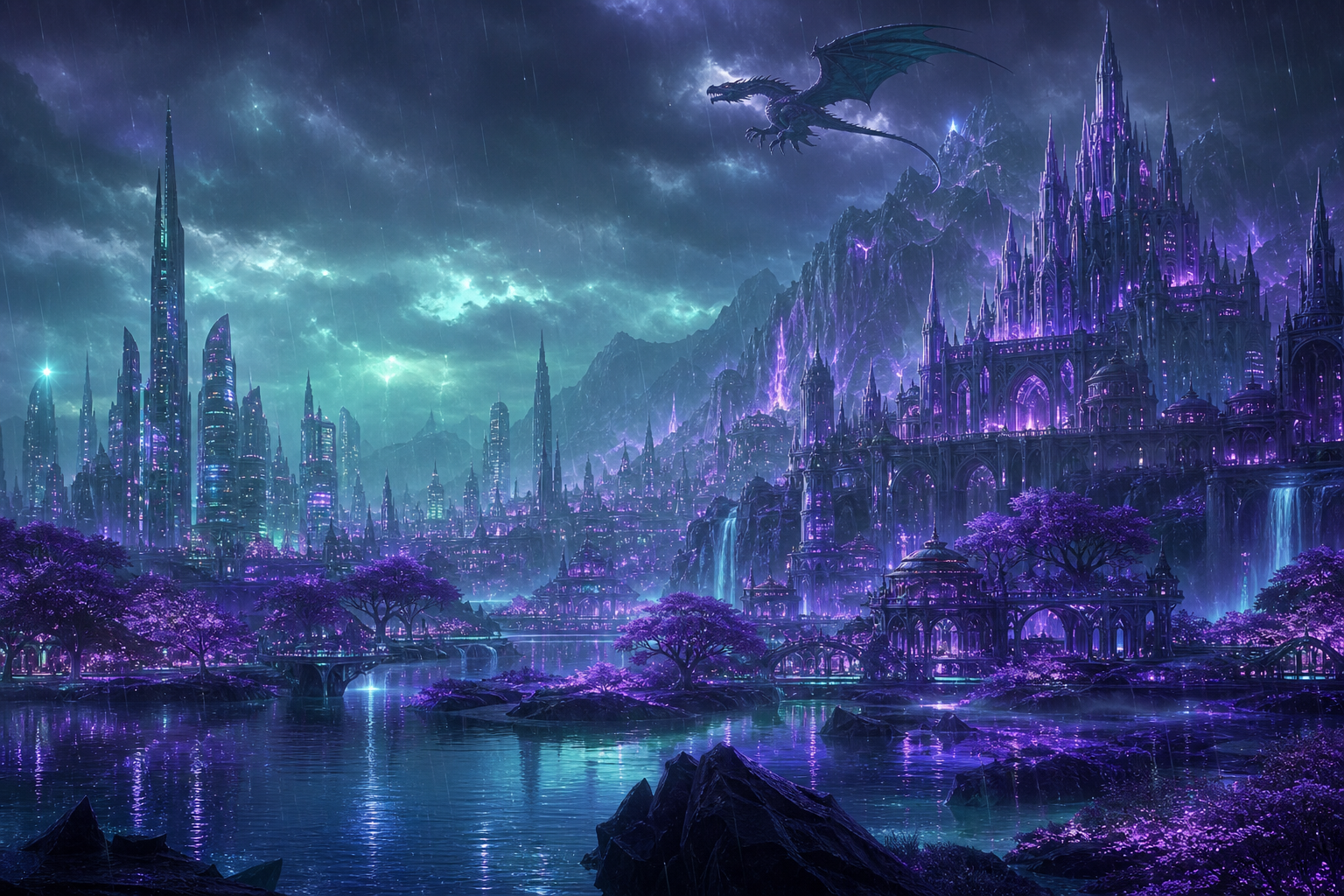 Purple Futuristic Megacity Skyline Fantasy Wallpaper  6 4K