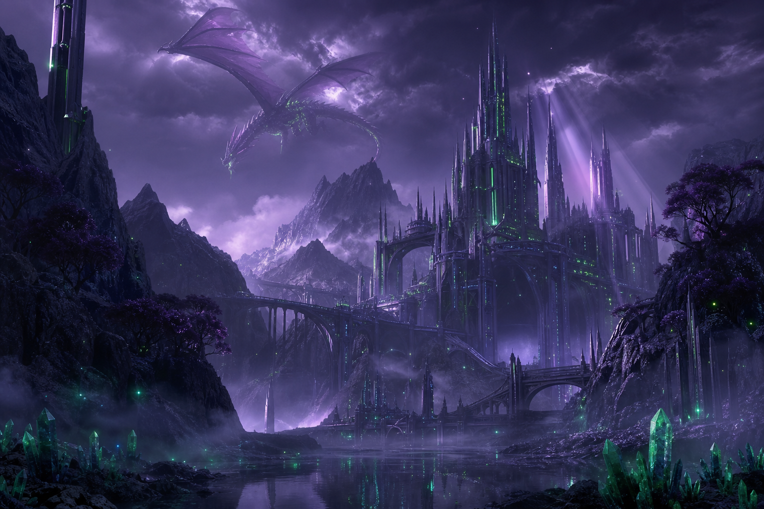 Purple Futuristic Megacity Skyline Fantasy Wallpaper  6 4K